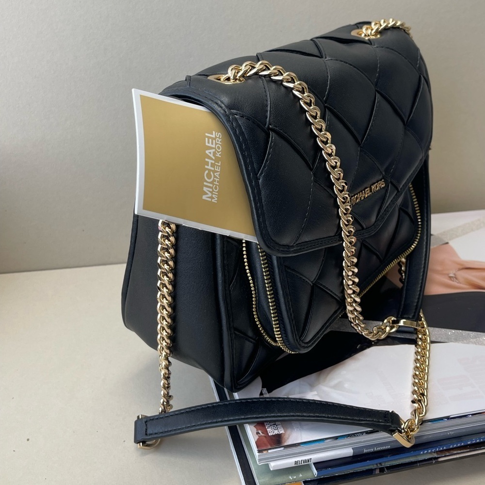 (new+card) Michael Kors Regina flap shoulder bag crossbody black leather quilted - Picture 11 of 16